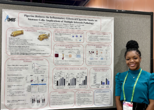 J'Taelii Heath stands by poster with research data on it.